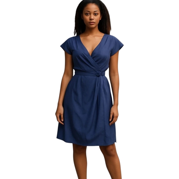 J. Crew Blue Silk Taffeta Faux Wrap Dress Size 4 - Picture 1 of 6